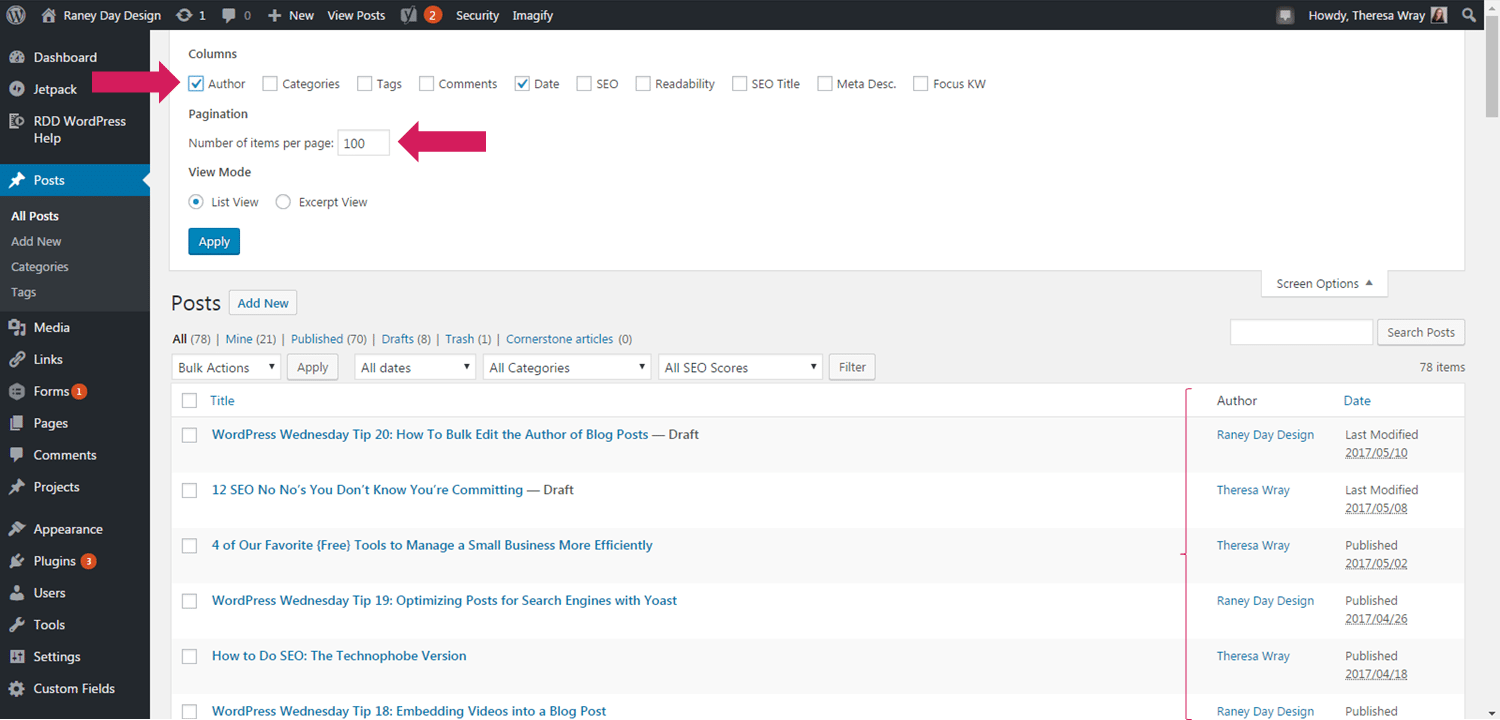 how to bulk edit the author of blog posts in wordpress