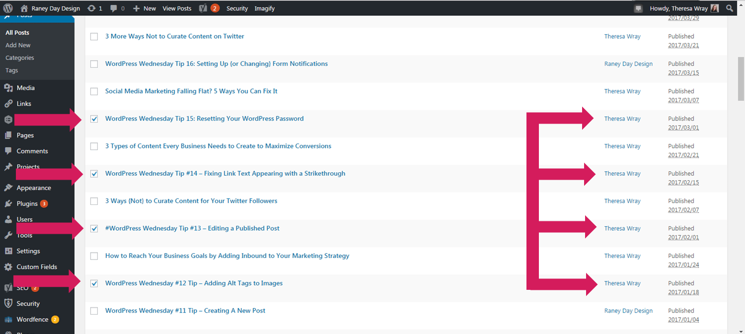How to bulk change the author of different blog posts at once