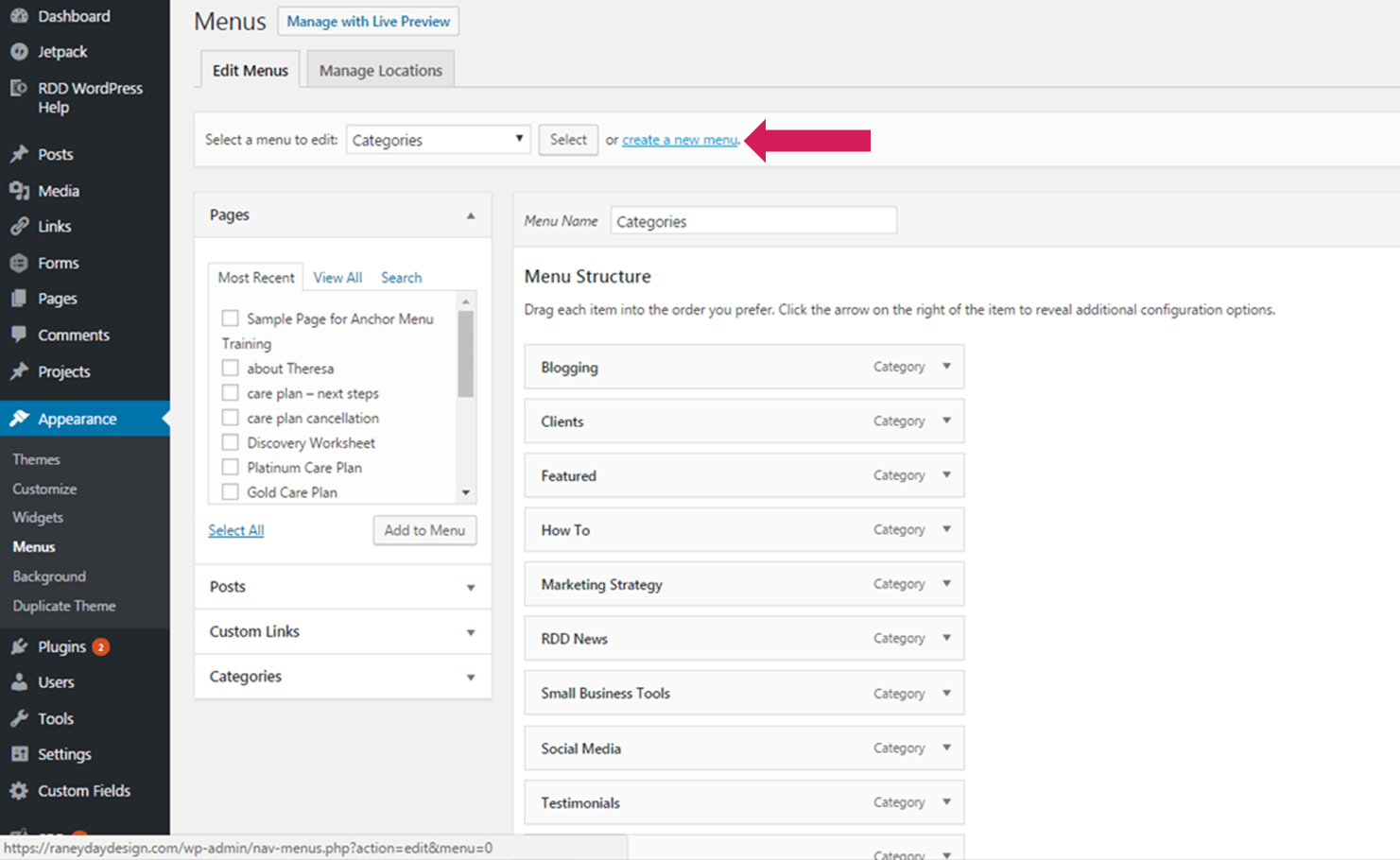 adding an anchored menu to your wordpress site