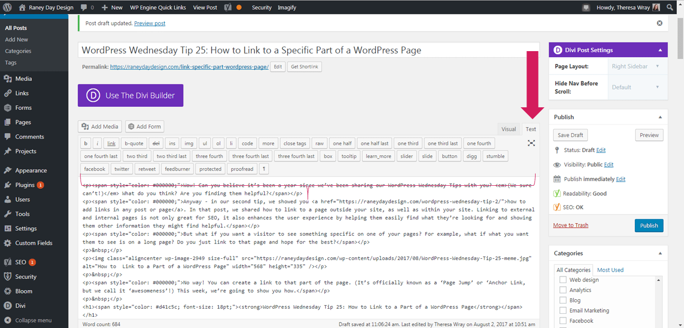 can a link to a certain part of a page in wordpress?