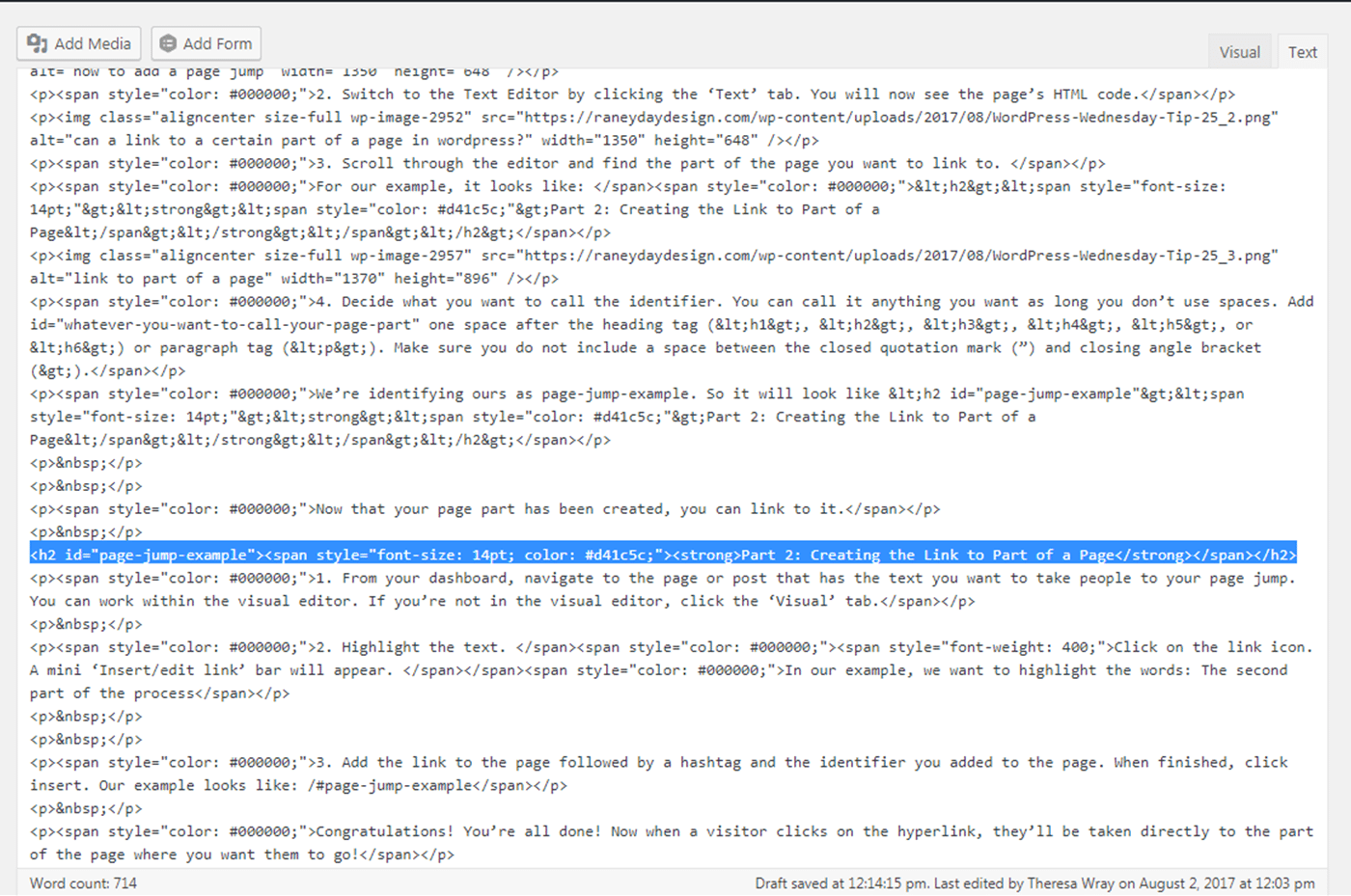 anchored link in wordpress