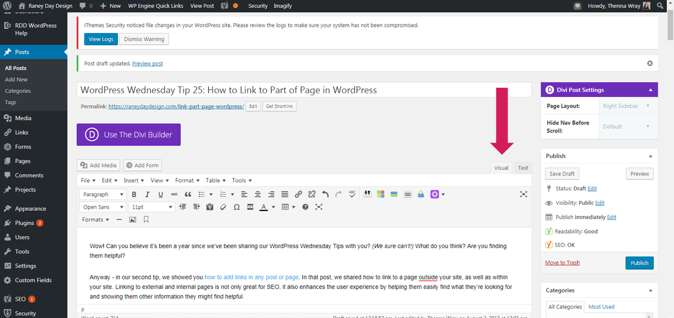 How to link to a specific part of a page in WordPress